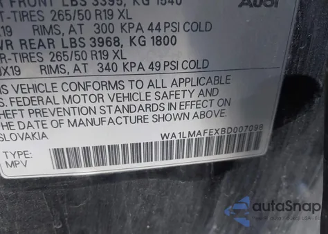 2011 Audi Q7 3.0 Tdi Premium из США, поврежденный, VIN WA1LMAFEXBD007098